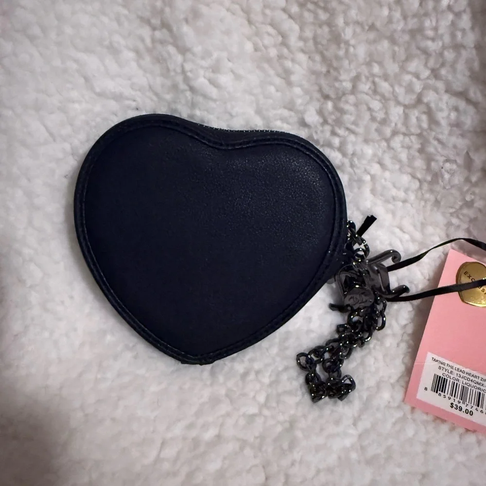 NWT Juicy Couture Heart-Shaped Black Coin Purse with Rhinestone Design